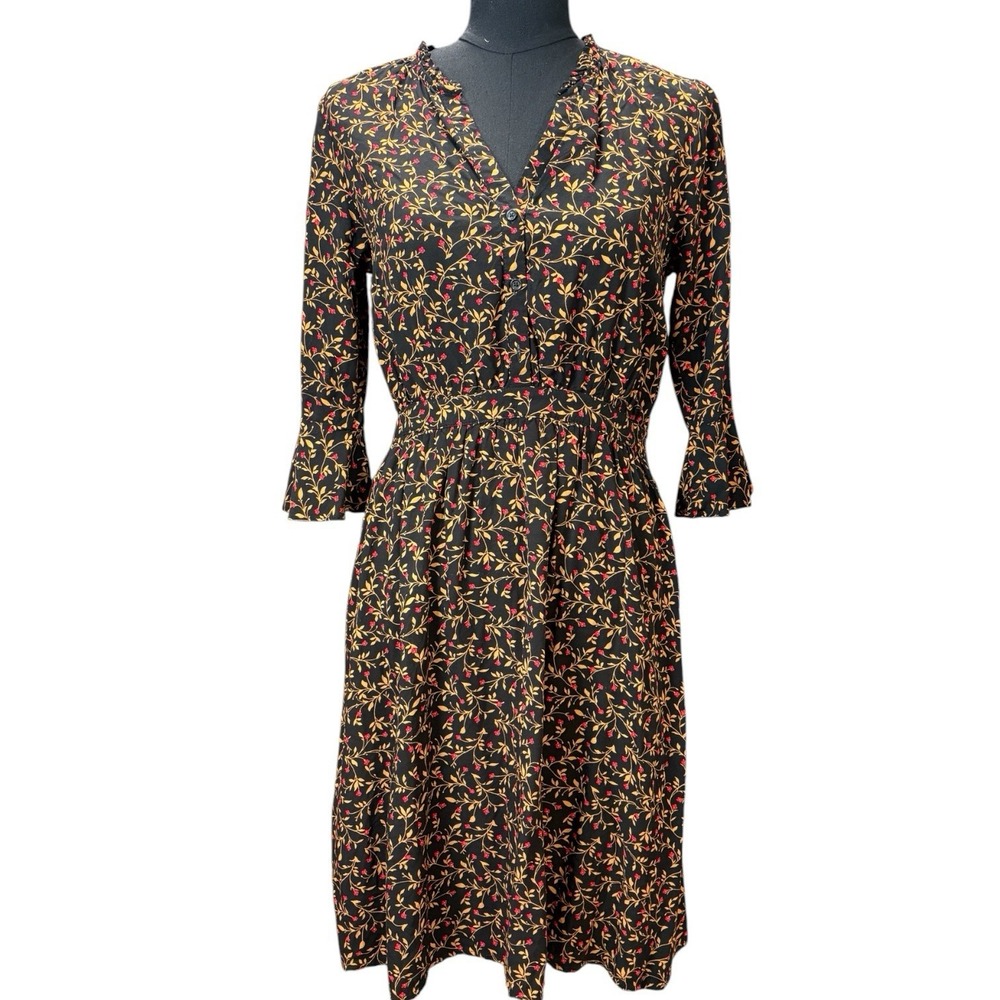 Old Navy Womens Medium Black Floral Boho Button Front Rayon Midi Dress M